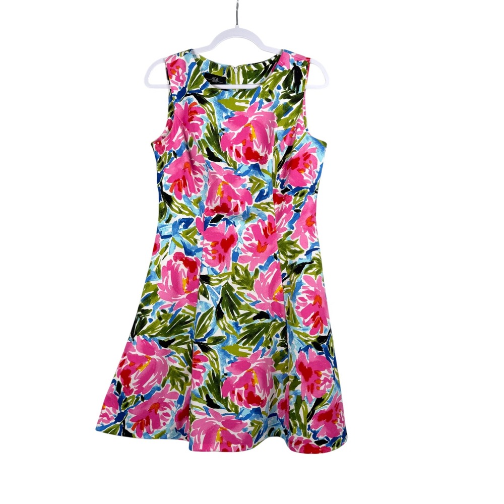 AGB‎ Womens 6 Dress Floral Fit Flare Watercolor Sleeveless Garden Party Summer